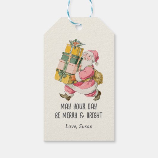 Nostalgisch Retro Weihnachten in Creme Geschenkanhänger (Rückseite)