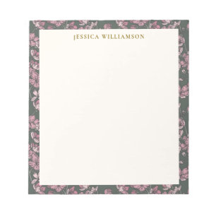 Nostalgisch rosa florale Personalisierter Name Notizblock