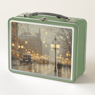 Nostalgisch Snowy Cityscape Metal Lunchbox