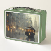 Nostalgisch Snowy Cityscape Metal Lunchbox (Rückseite)