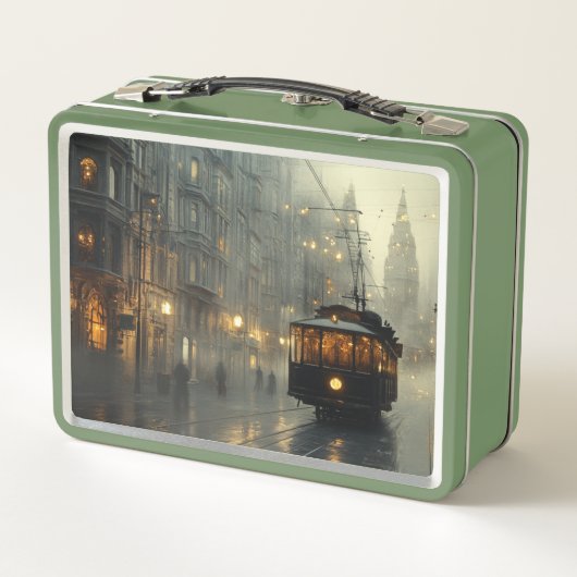 Nostalgisch Snowy Cityscape Metal Lunchbox (Rückseite)