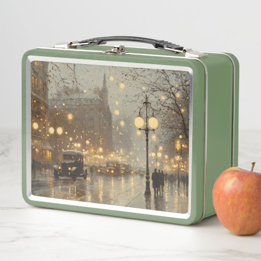 Nostalgisch Snowy Cityscape Metal Lunchbox (Beispiel)