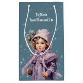 Nostalgisch und lila perfekt Mädchen Frohe Weihnac Kleine Geschenktüte (Rückseite)