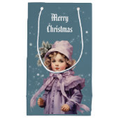 Nostalgisch und lila perfekt Mädchen Frohe Weihnac Kleine Geschenktüte (Vorderseite)
