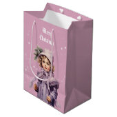Nostalgisch und lila perfekt Mädchen Frohe Weihnac Mittlere Geschenktüte (Vorderseite Schrägansicht)