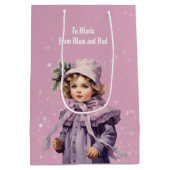 Nostalgisch und lila perfekt Mädchen Frohe Weihnac Mittlere Geschenktüte (Rückseite)