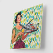 Nostalgisch Vintag Retro Lady Kitchen Clock Quadratische Wanduhr (Winkel)