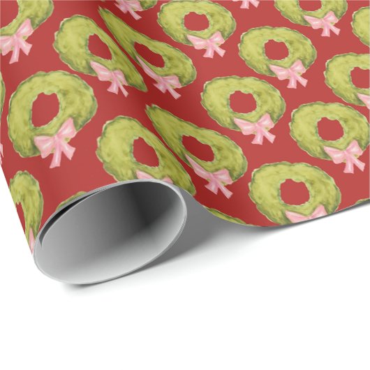 Nostalgisch Weihnachtskranz Niedlicher Spaß Whimsi Geschenkpapier (Rolleneckpunkt)