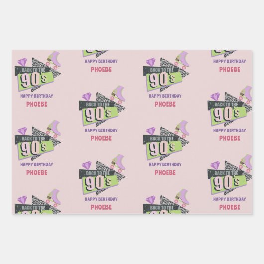 Nostalgisch zurück in die 90er Jahre Retro-Geburts Geschenkpapier Set (Vorderseite)