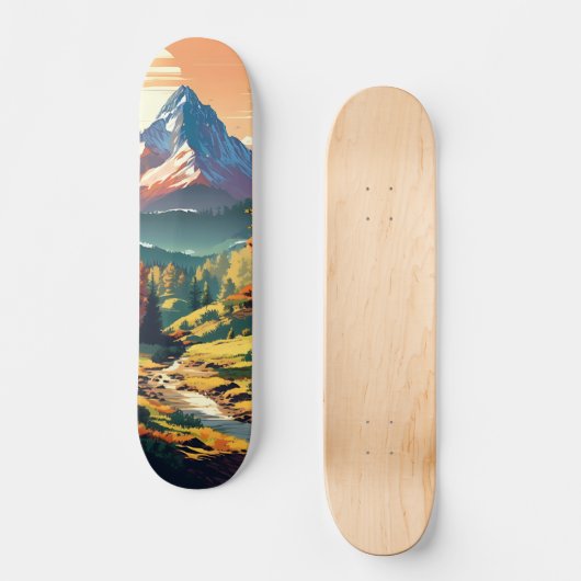 Nostalgische Bergszene Skateboard (Vorderseite)