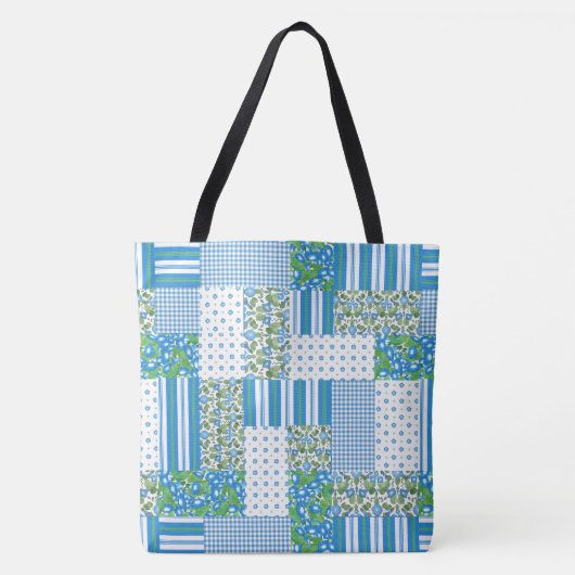 Nostalgische Blaue Trichterwinde Falsches Patchwor Tasche (Vorderseite)