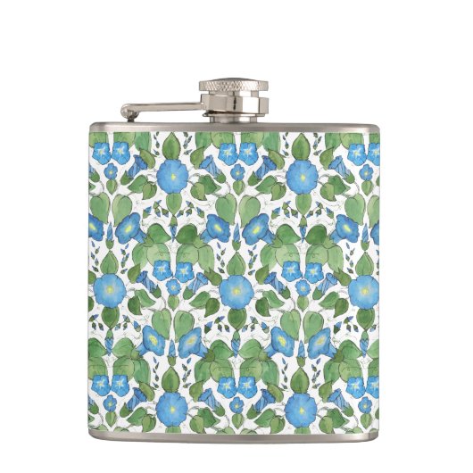 Nostalgische Blaue Trichterwinde Hip Flask Flachmann (Vorderseite)