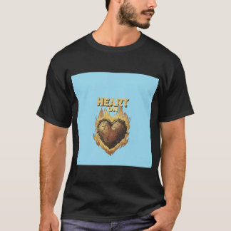 Nostalgische Cartoon-Herz umgeben von warmen Flamm T-Shirt