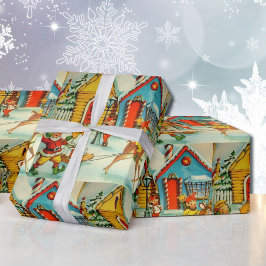 Nostalgische Elfen des Weihnachtsmannes am Nordpol Geschenkpapier