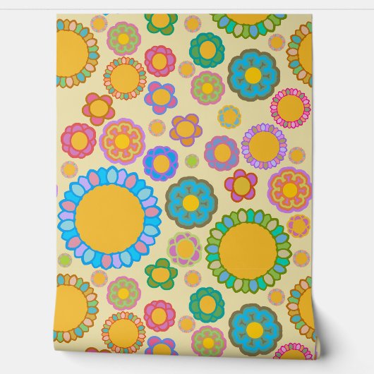 Nostalgische Flora Creme Tapete (Abrollen)