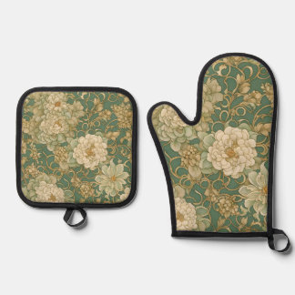 Nostalgische Florals in Vintage-Tönen Ofenhandschuh & Topflappen-Set