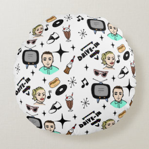 Nostalgische Grafik aus den 1950er Jahren Rundes Kissen