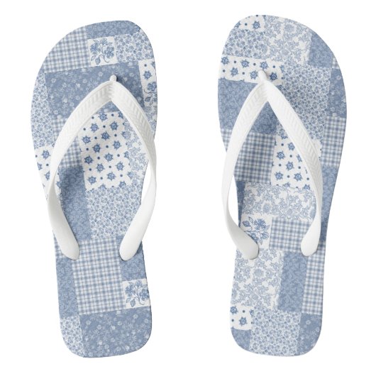 Nostalgische Indigo-Faux-Patchwork-Flip-Flops Badesandalen (Fußbett)