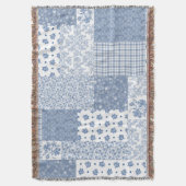 Nostalgische Indigo-Faux-Patchwork-Wurfdecke Decke (Vorderseite Vertikal)