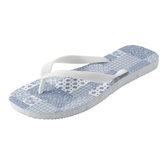 Nostalgische Indigo-Imitate Patchwork Flip Flops Badesandalen (Schrägansicht)