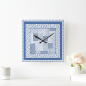 Nostalgische Indigo Imitate Patchwork Square Wall  Quadratische Wanduhr (Zuhause)