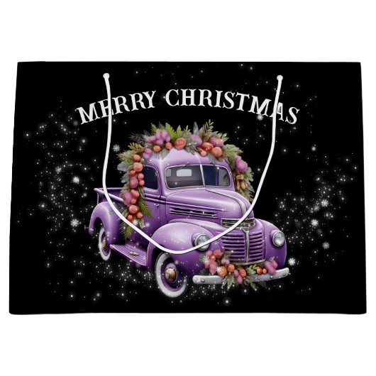 Nostalgische Lila LKW-Zuhause zu Weihnachten Große Geschenktüte (Vorderseite)
