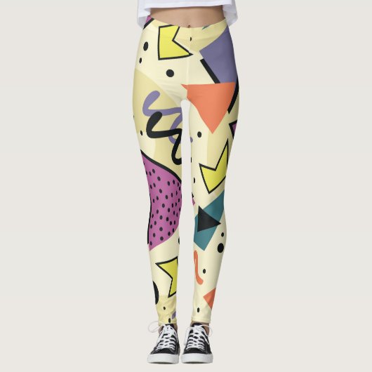 Nostalgische Memphis Retro-Formen Leggings (Vorderseite)