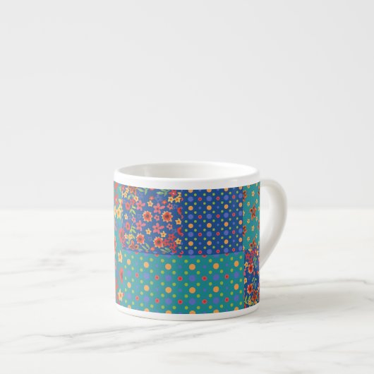 Nostalgische Muster Faux-Patchwork-Espressotasse Espressotasse (Vorderseite Rechts)