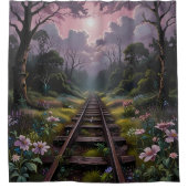 Nostalgische Reise: Dampfzug durch Blüten Duschvorhang (Vorderseite)