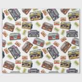 Nostalgische Retro-Boomboxen und Kassetten Geschenkpapier (Flach)