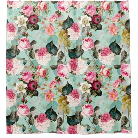 Nostalgische Rose Muster Minze Duschvorhang (Vorderseite)