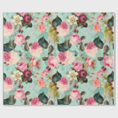 Nostalgische Rose Muster Minze Geschenkpapier (Flach)