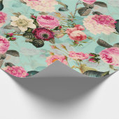 Nostalgische Rose Muster Minze Geschenkpapier (Ecke)