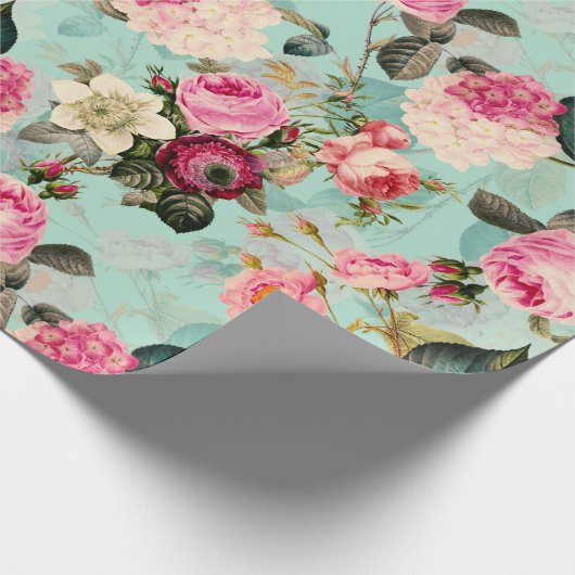 Nostalgische Rose Muster Minze Geschenkpapier (Ecke)