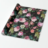 Nostalgische Rose Muster schwarz Geschenkpapier (Ungerollt)