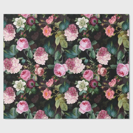 Nostalgische Rose Muster schwarz Geschenkpapier (Flach)