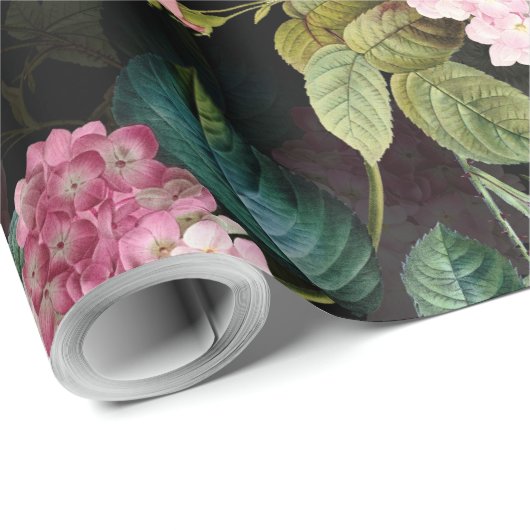 Nostalgische Rose Muster schwarz Geschenkpapier (Rolleneckpunkt)