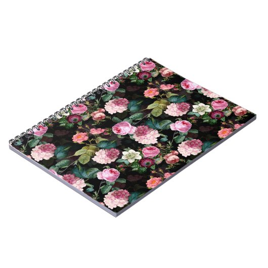 Nostalgische Rose Muster schwarz Notizblock (Linke Seite)