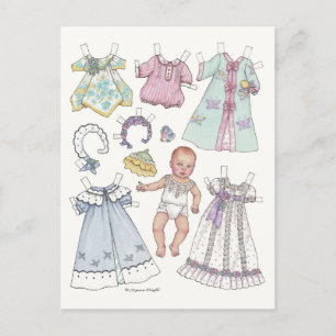Nostalgische Rotschopf-Baby-Papierpuppe Postkarte