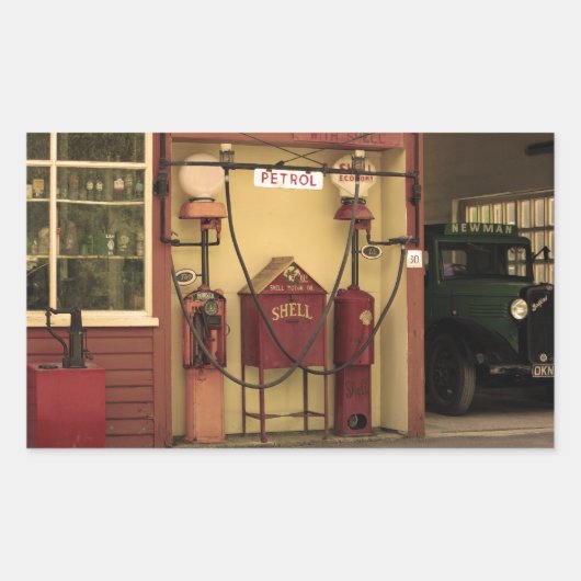 Nostalgische Tankstelle Rechteckiger Aufkleber (Vorderseite)