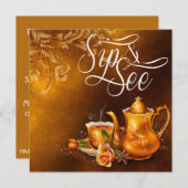 Nostalgische Tea Time Sip und Babydusche Einladung (Vorne/Hinten)