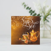 Nostalgische Tea Time Sip und Babydusche Einladung (Stehend Vorderseite)