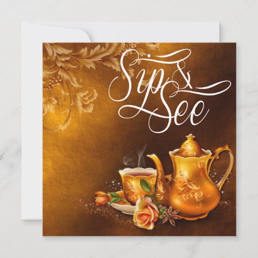 Nostalgische Tea Time Sip und Babydusche Einladung (Vorderseite)