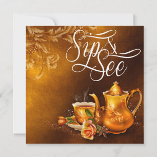 Nostalgische Tea Time Sip und Babydusche Einladung