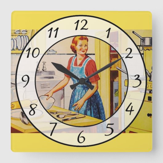 Nostalgische Vintage Retro Dame Kitchen Clock Quadratische Wanduhr (Vorderseite)