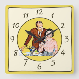 Nostalgische Vintage Retro Paar Küchenuhr Quadratische Wanduhr