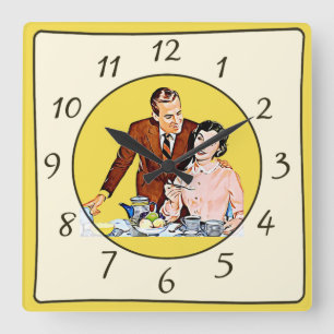 Nostalgische Vintage Retro Paar Küchenuhr Quadratische Wanduhr