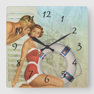 Nostalgische Vintage Retro Paar Küchenuhr Quadratische Wanduhr