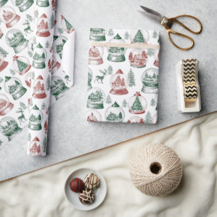 Nostalgische Vintage rote grüne Weihnachts-Schneek Geschenkpapier