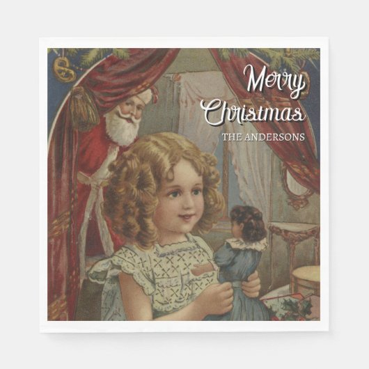 Nostalgische Vintage Santa Girl Puppe Napkins Serviette (Vorderseite)